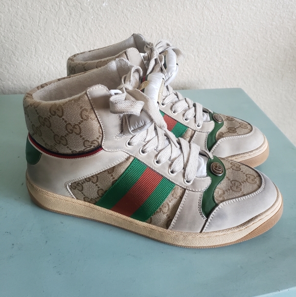 Gucci Screener Hi Top Distressed Logo G Lace Up Sneakers 8 - Picture 6 of 12
